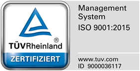 TÜV Rheinland, Managementsystem ISO 9001:2015, Prüfzeichen 9000036117 der KEES Finanzberater GmbH (Marke Blaulichtversichert)